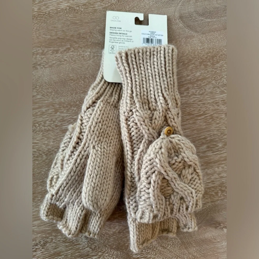 CALIA Women's Cable Pop Top Mitten, cream, NWT